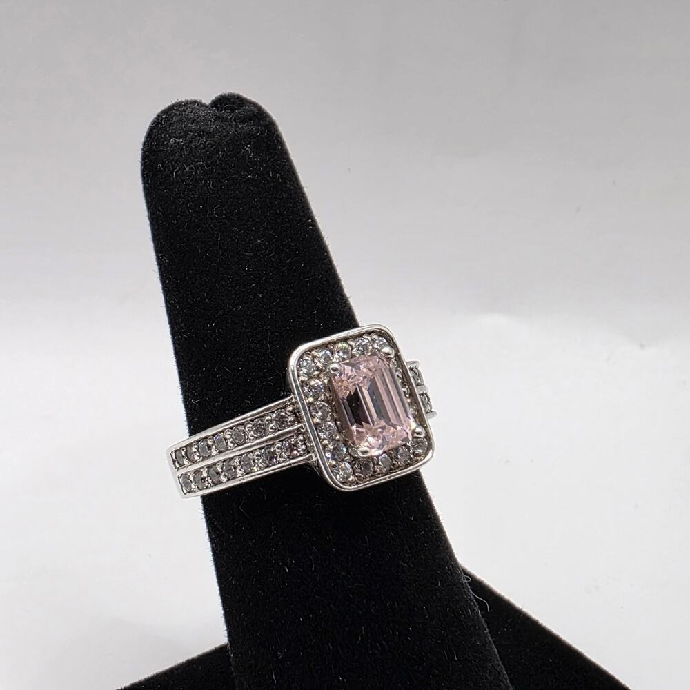 Sterling Silver 925 Pink Tourmaline & White Cubic Zirconia Ring Size 6